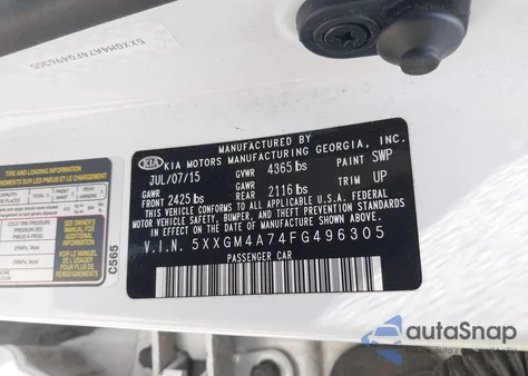 2015 Kia Optima Lx from USA, damaged, VIN 5XXGM4A74FG496305